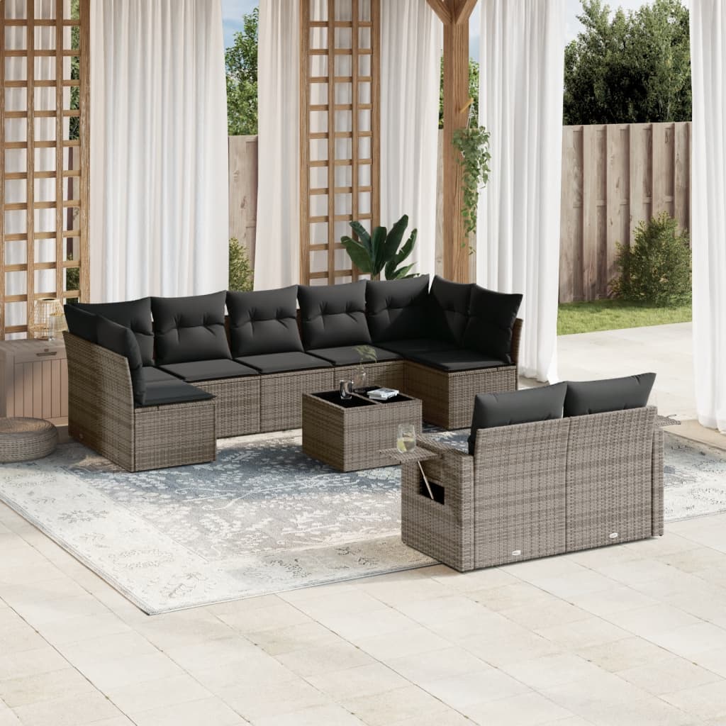 Set Canapele De Grădină, 9 Piese, Cu Perne, Gri, Poliratan
