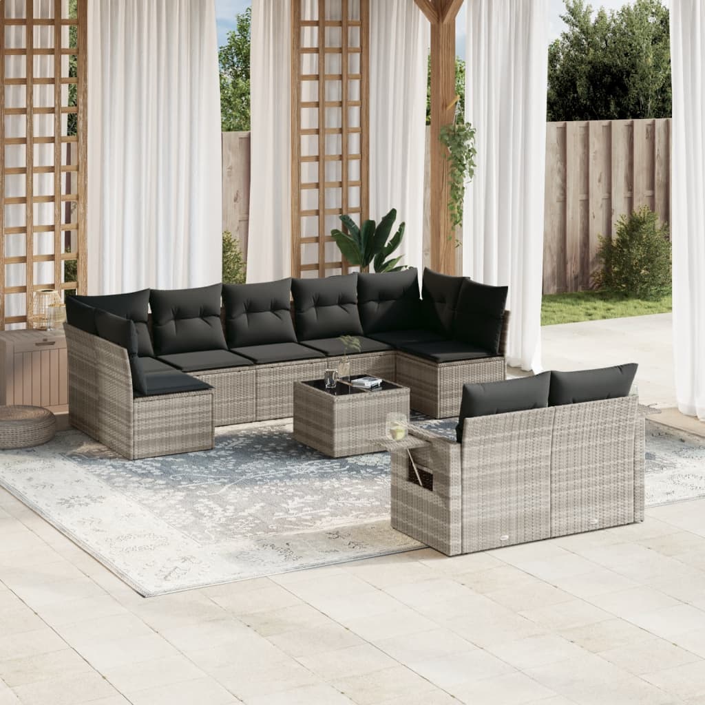 Set Canapele De Grădină, 9 Piese, Cu Perne, Gri, Poliratan