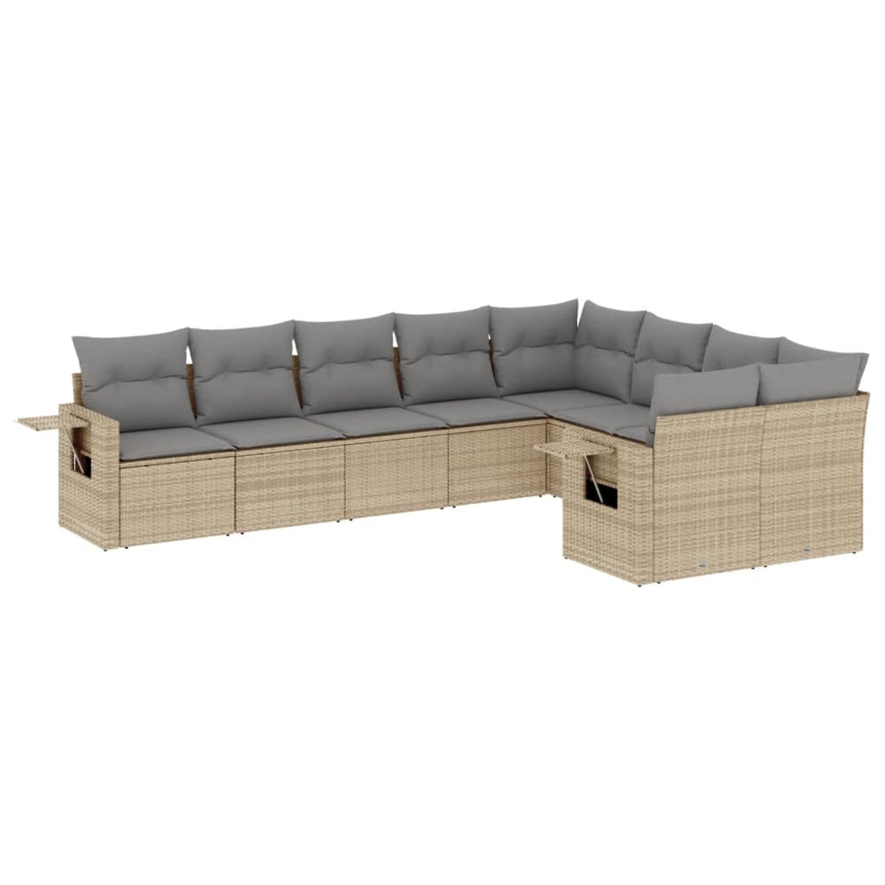 Set Canapele De Grădină, 9 Piese, Cu Perne, Bej, Poliratan