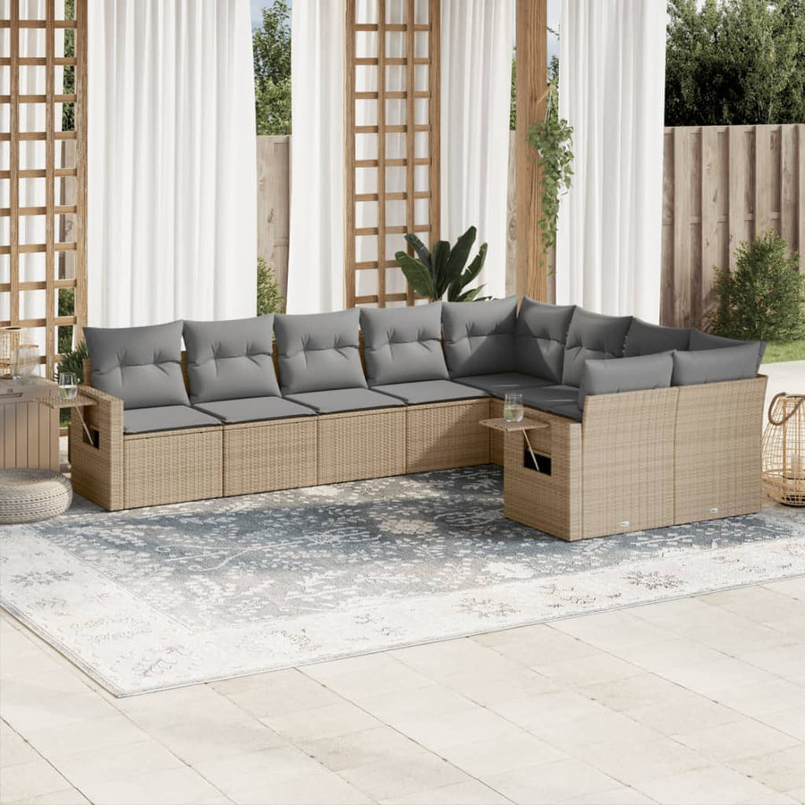 Set Canapele De Grădină, 9 Piese, Cu Perne, Bej, Poliratan