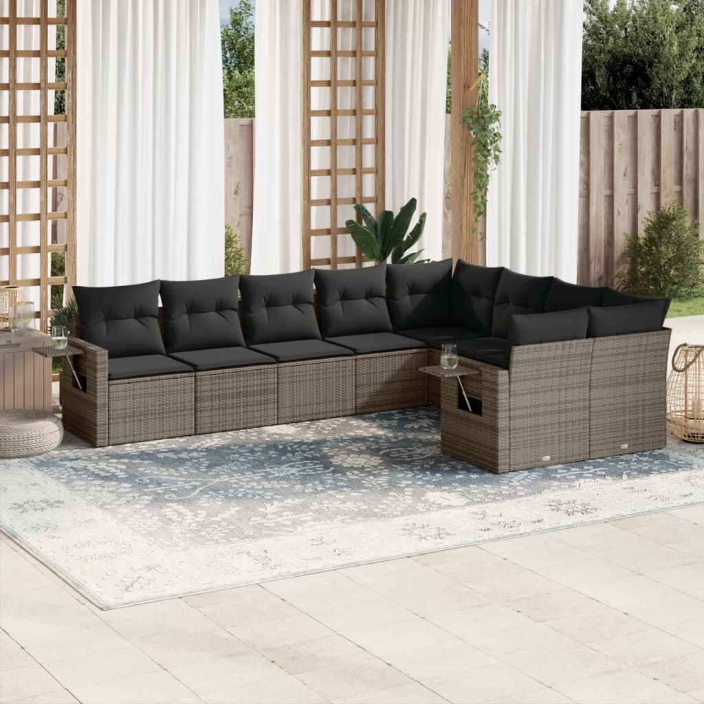 Set Canapele De Grădină, 9 Piese, Cu Perne, Bej, Poliratan