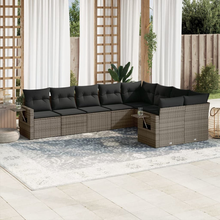 Set Canapele De Grădină, 9 Piese, Cu Perne, Bej, Poliratan