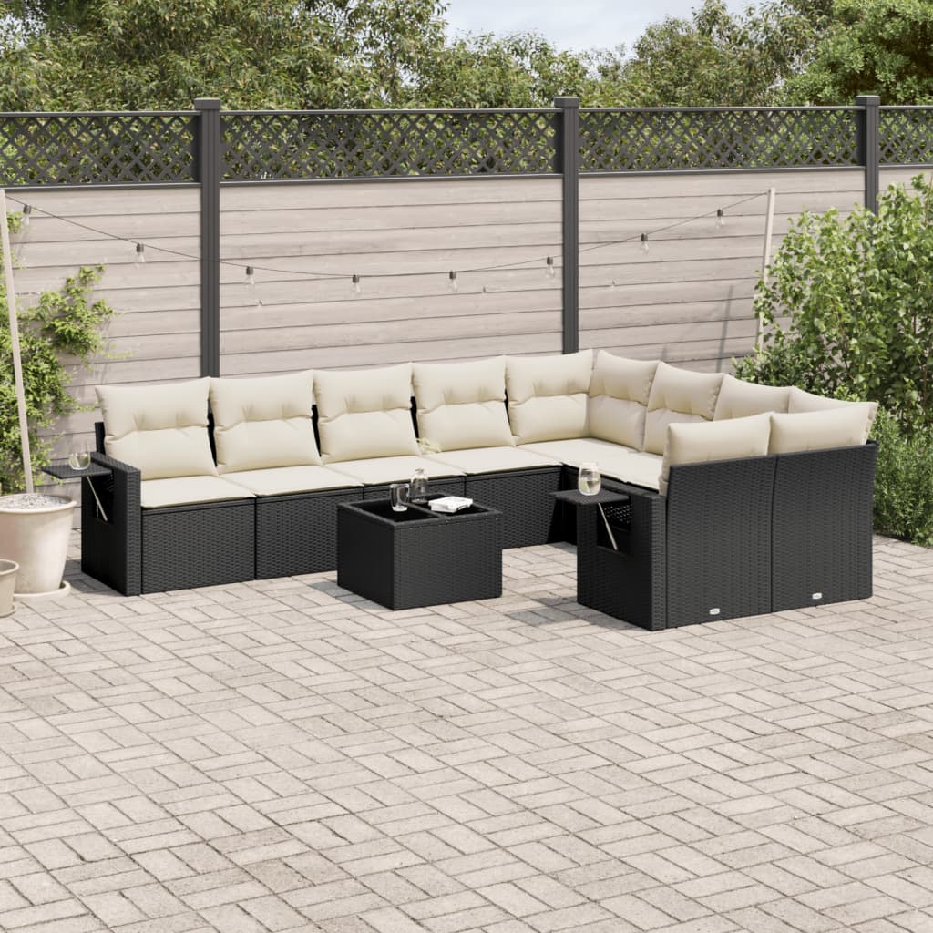 Set Canapele De Grădină, 9 Piese, Cu Perne, Bej, Poliratan