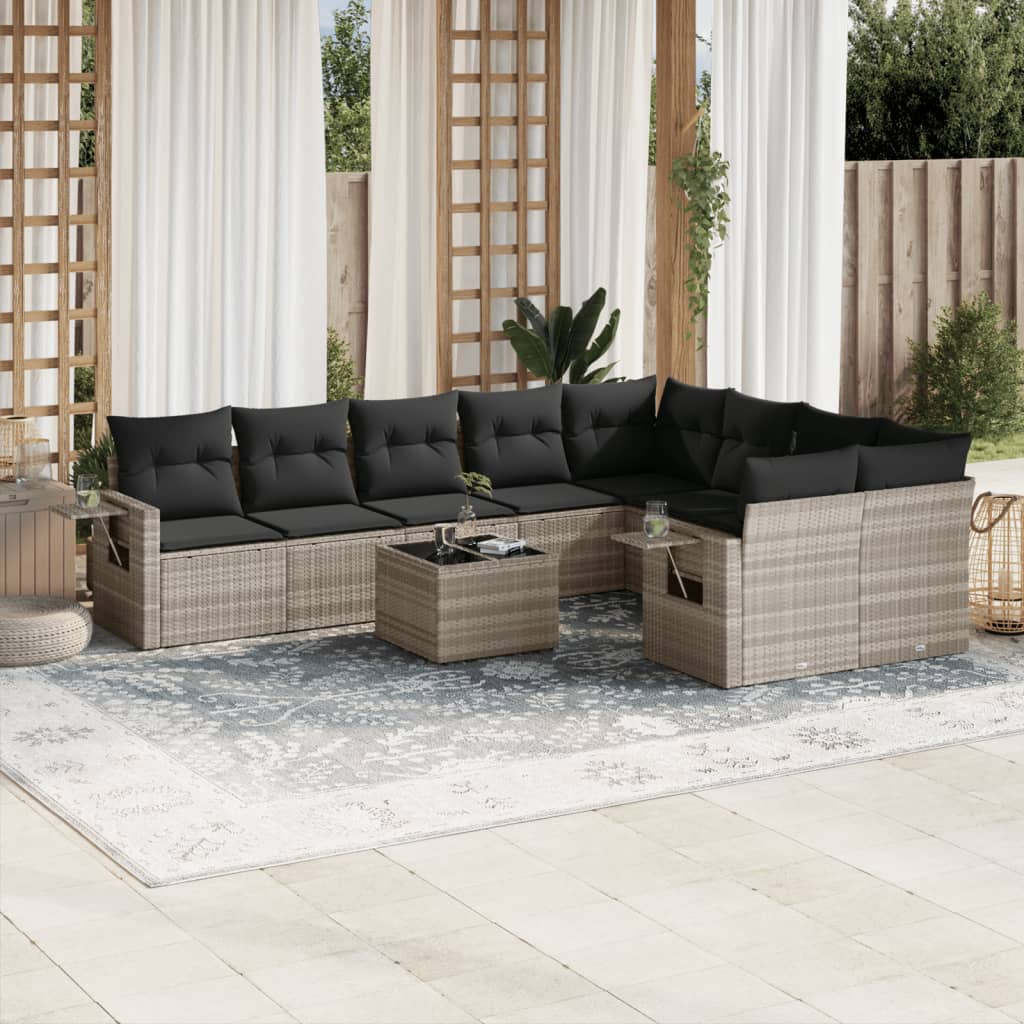 Set Canapele De Grădină, 9 Piese, Cu Perne, Bej, Poliratan