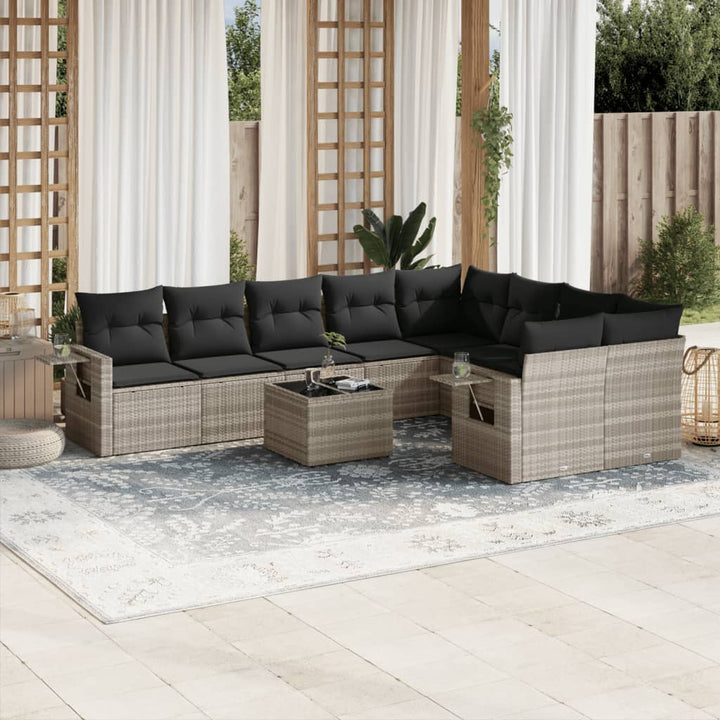 Set Canapele De Grădină, 9 Piese, Cu Perne, Bej, Poliratan
