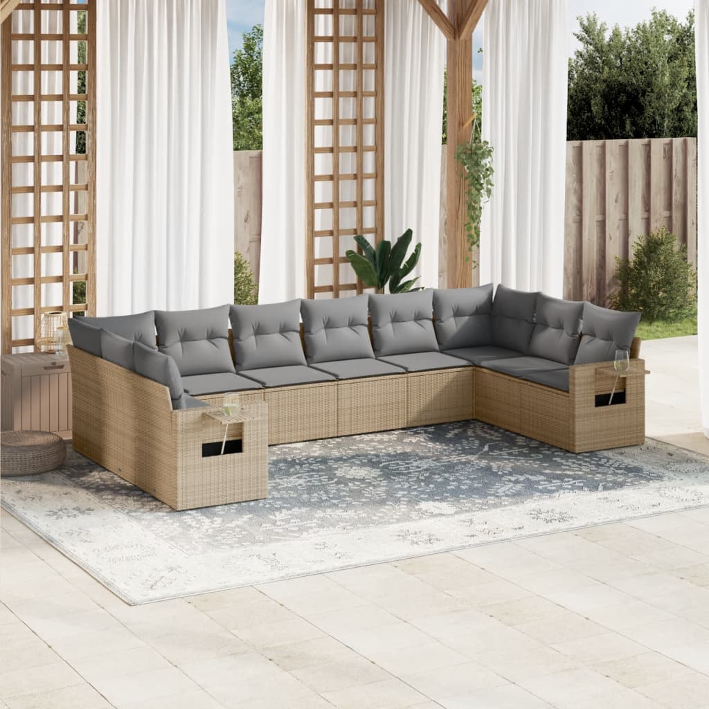 Set Canapele De Grădină Cu Perne, 10 Piese, , Poliratan