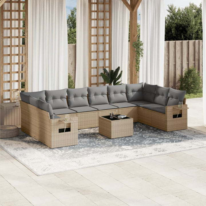 Set Canapele De Grădină Cu Perne, 10 Piese, , Poliratan