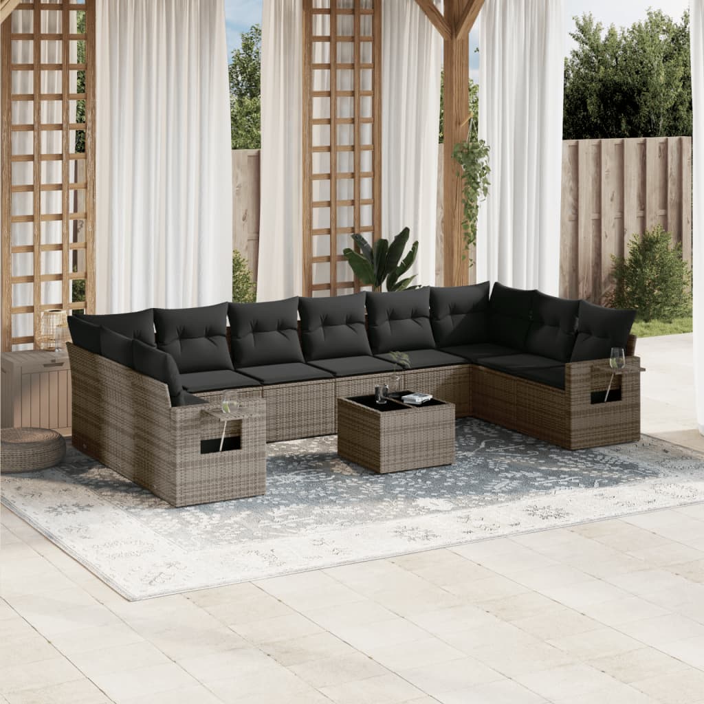 Set Canapele De Grădină Cu Perne, 10 Piese, , Poliratan