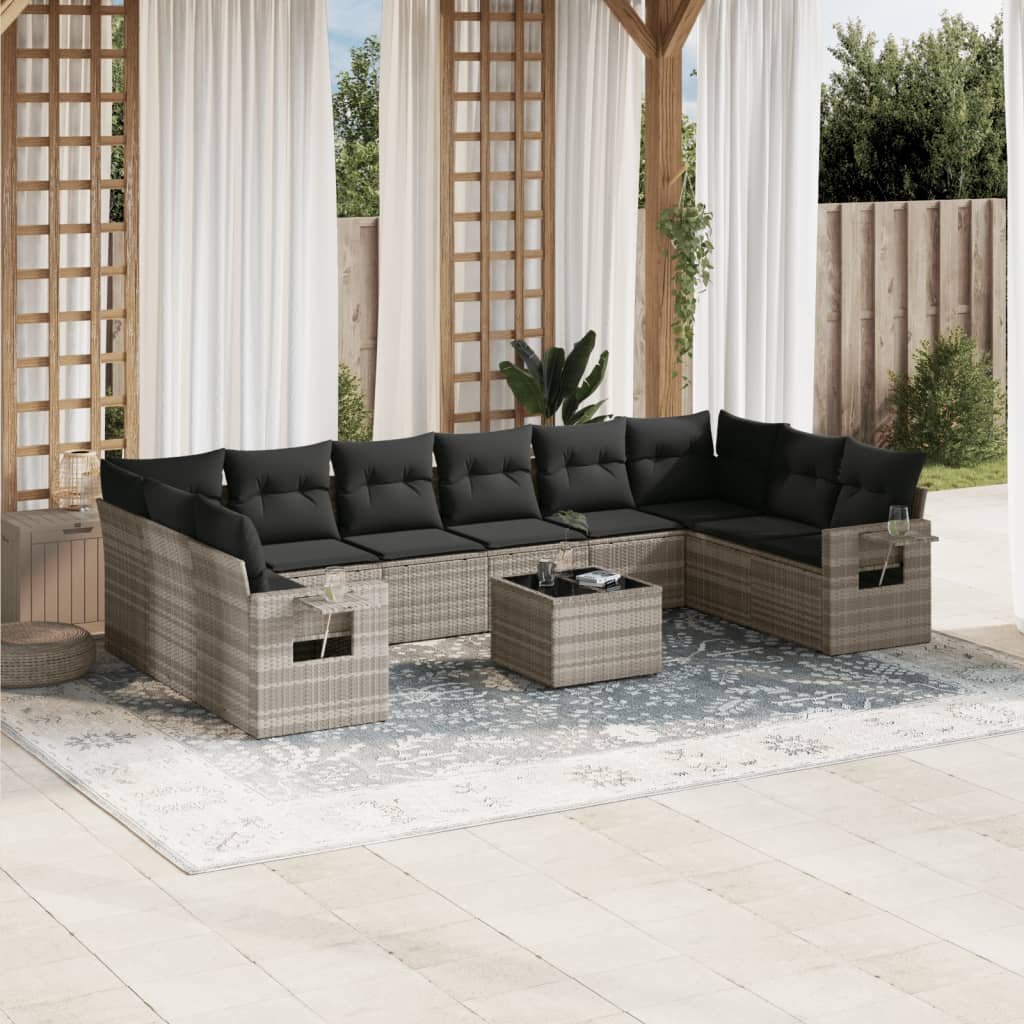Set Canapele De Grădină Cu Perne, 10 Piese, , Poliratan