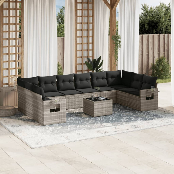Set Canapele De Grădină Cu Perne, 10 Piese, , Poliratan