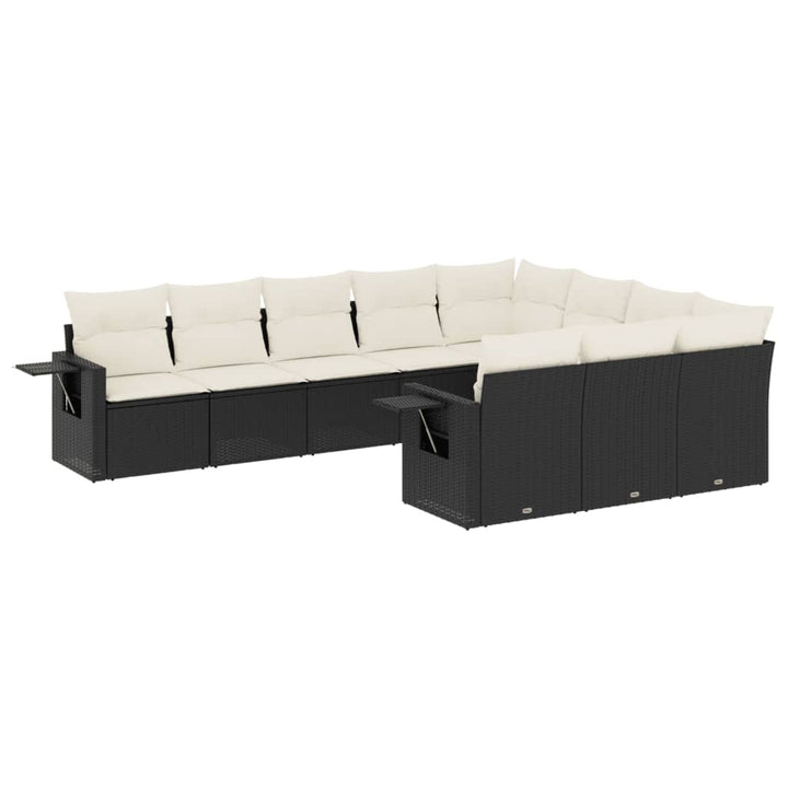 Set Canapele De Grădină Cu Perne, 10 Piese, Negru, Poliratan