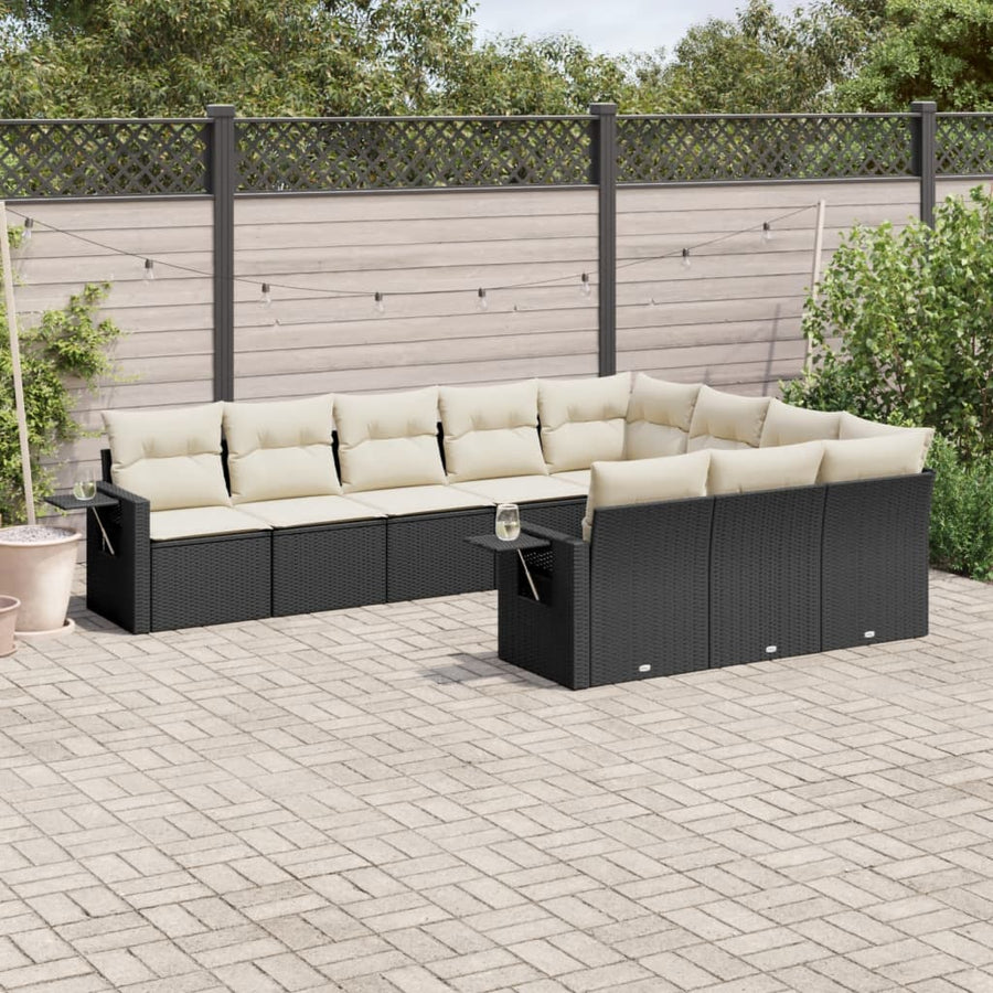 Set Canapele De Grădină Cu Perne, 10 Piese, Negru, Poliratan