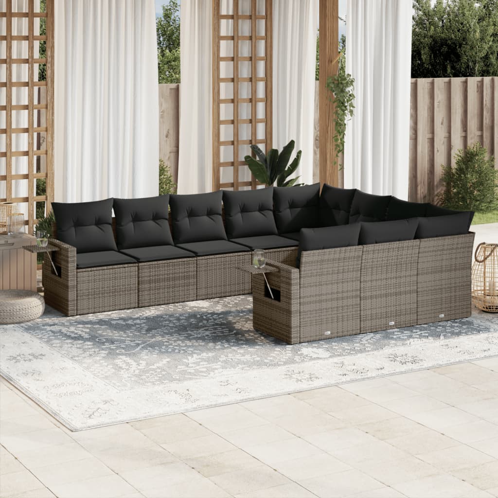 Set Canapele De Grădină Cu Perne, 10 Piese, Negru, Poliratan