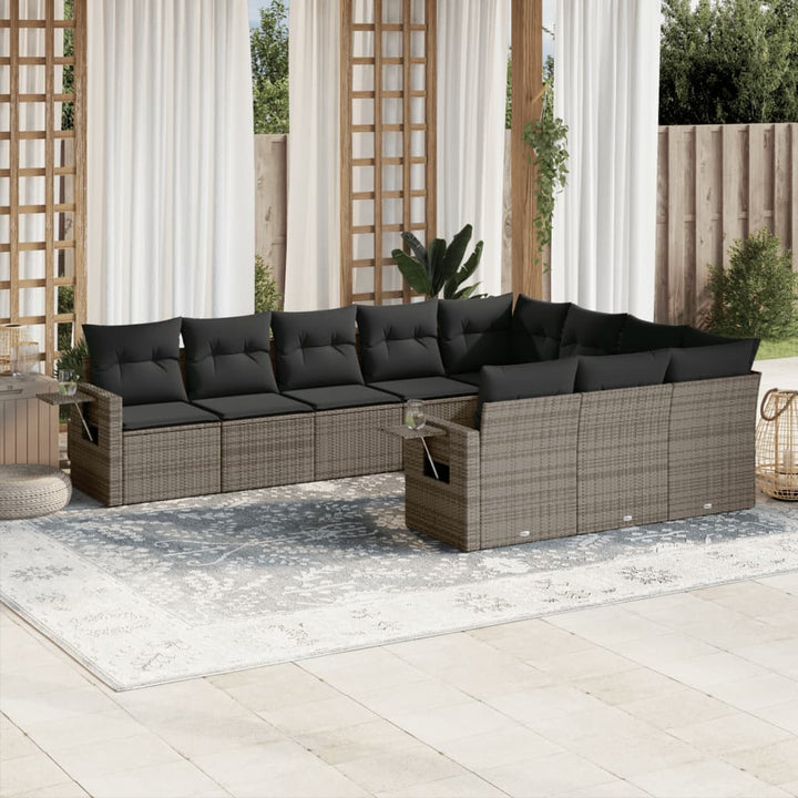 Set Canapele De Grădină Cu Perne, 10 Piese, Negru, Poliratan