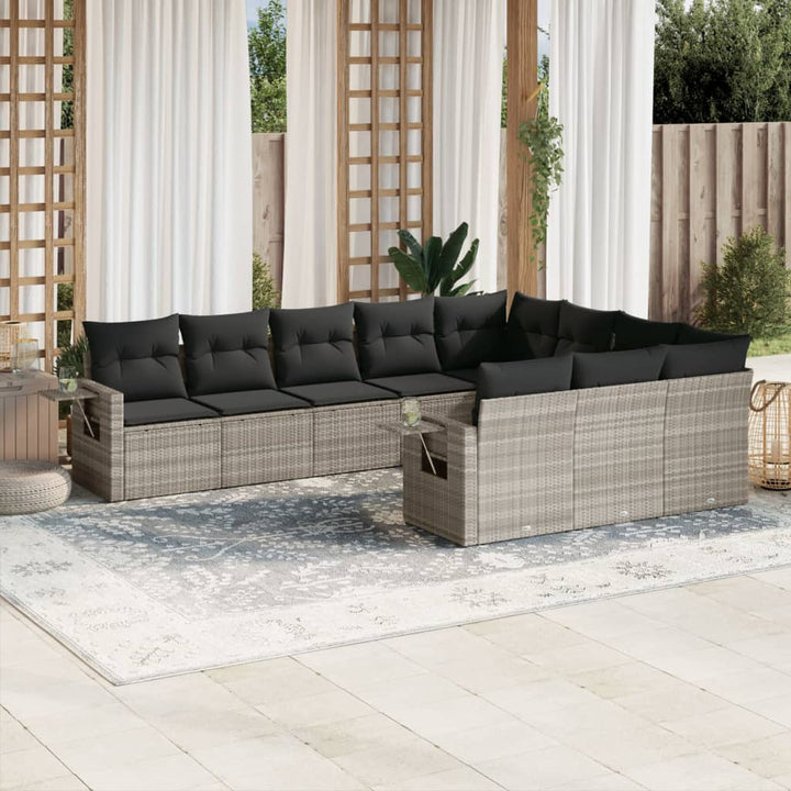 Set Canapele De Grădină Cu Perne, 10 Piese, Negru, Poliratan