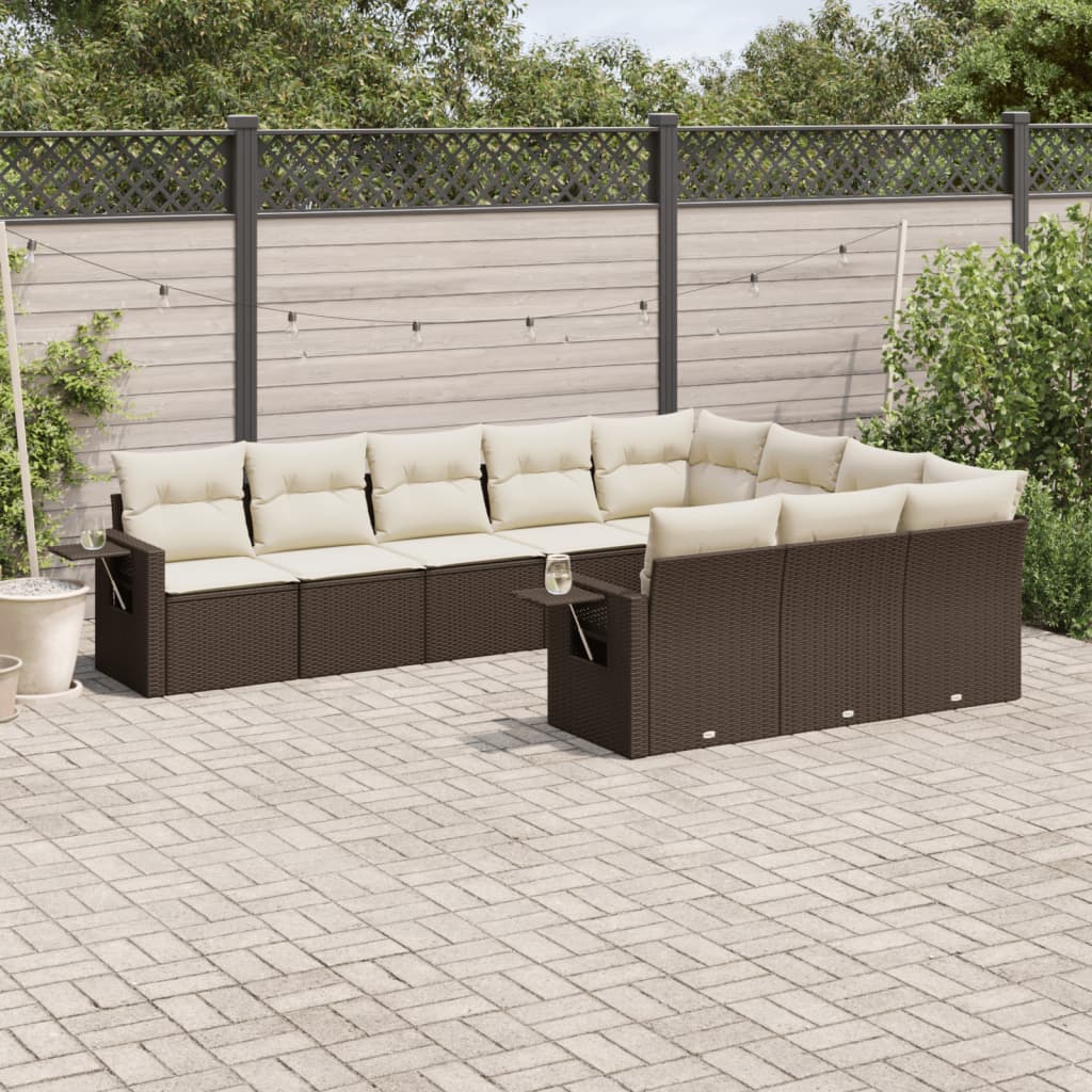 Set Canapele De Grădină Cu Perne, 10 Piese, Negru, Poliratan