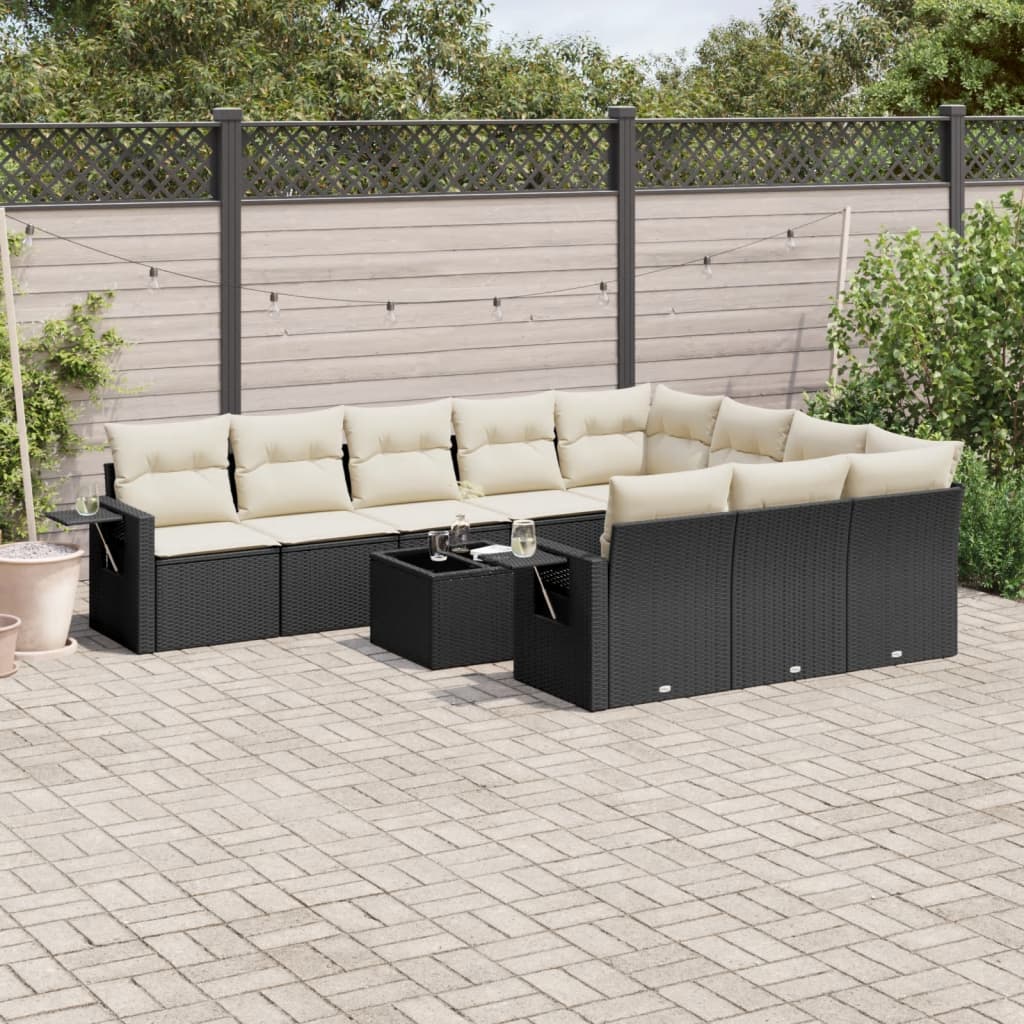 Set Canapele De Grădină Cu Perne, 10 Piese, Negru, Poliratan