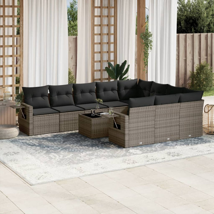 Set Canapele De Grădină Cu Perne, 10 Piese, Negru, Poliratan