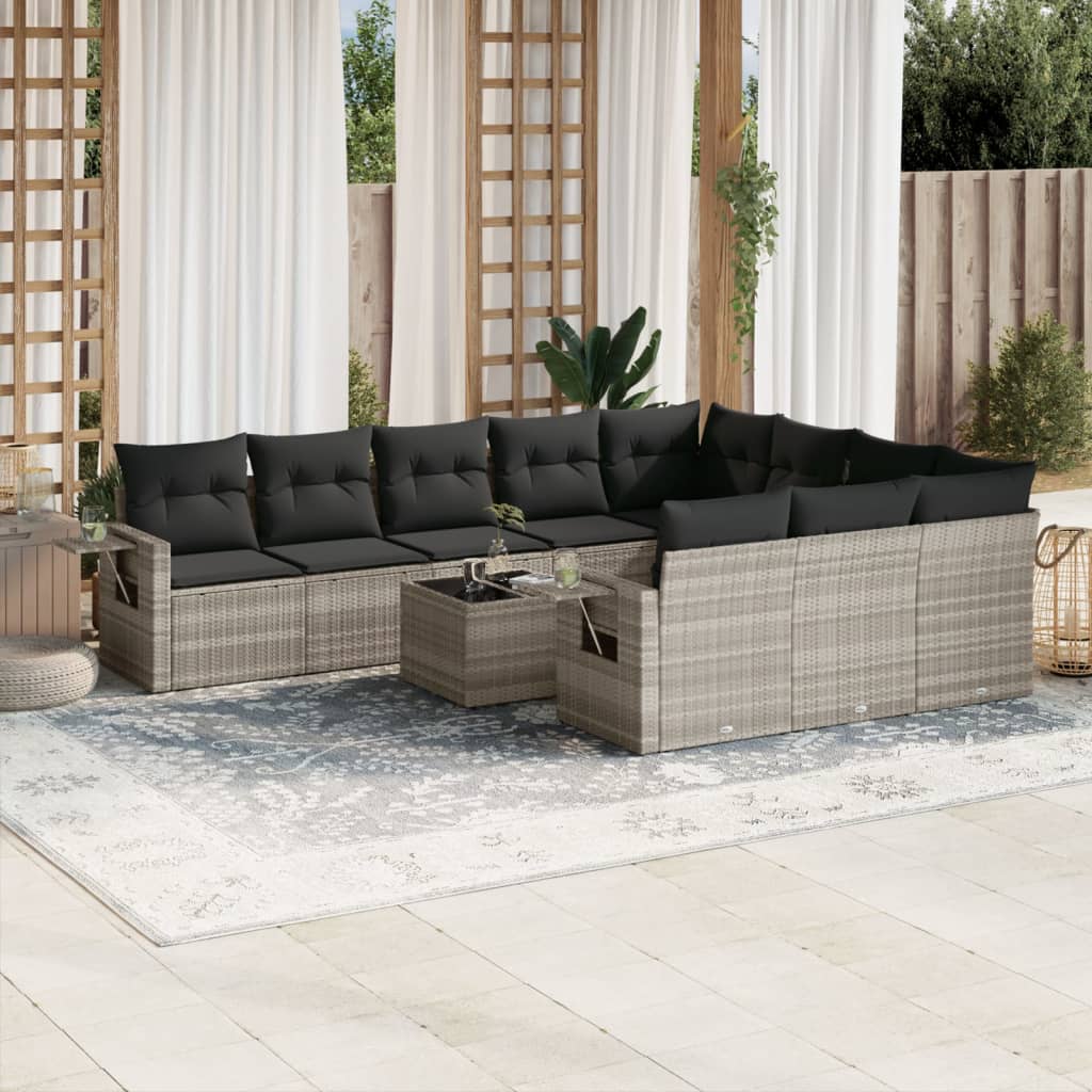 Set Canapele De Grădină Cu Perne, 10 Piese, Negru, Poliratan