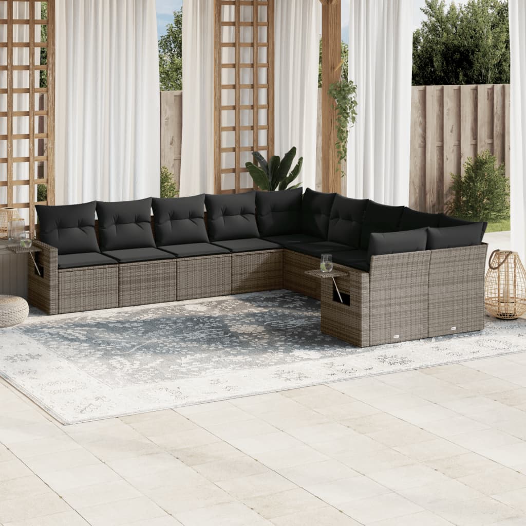 Set Canapele De Grădină Cu Perne, 10 Piese, , Poliratan