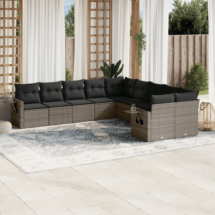 Set Canapele De Grădină Cu Perne, 10 Piese, , Poliratan