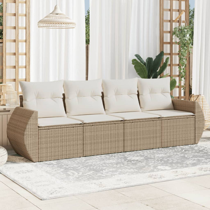 Set Canapele De Grădină, 4 Piese, Cu Perne, Bej, Poliratan