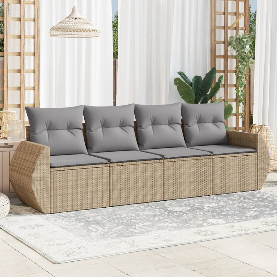 Set Canapele De Grădină, 4 Piese, Cu Perne, Bej, Poliratan