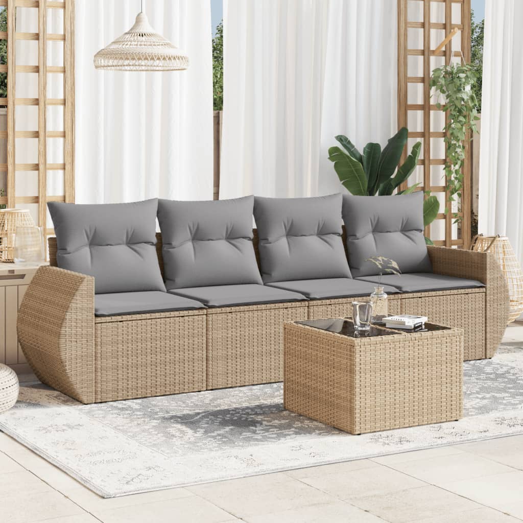 Set Canapele De Grădină, 4 Piese, Cu Perne, Bej, Poliratan