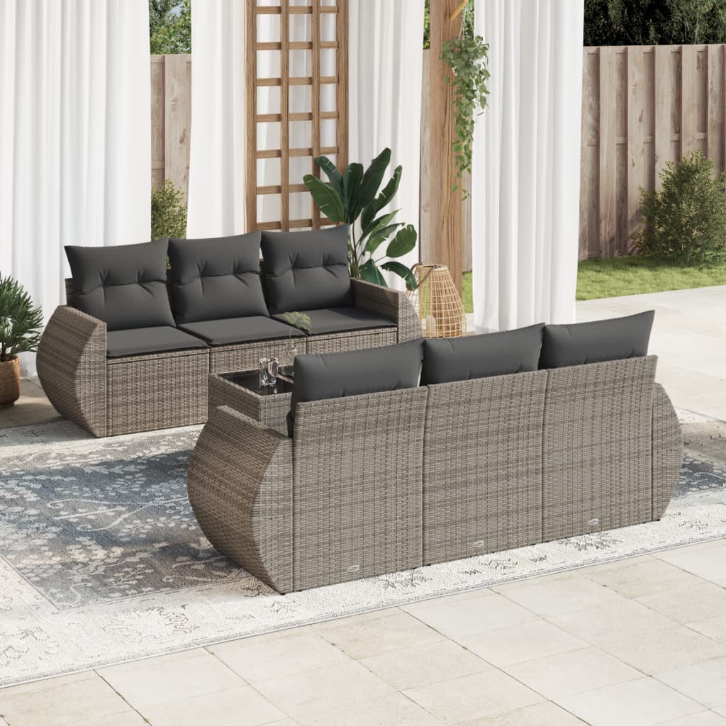 Set Canapele De Grădină Cu Perne, 7 Piese, , Poliratan