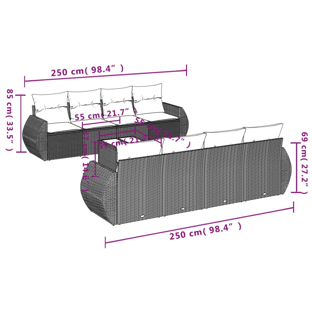 Set Mobilier De Grădină Cu Perne, 9 Piese, , Poliratan