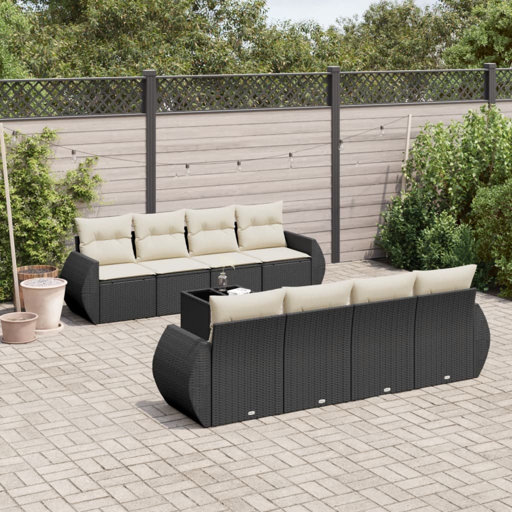 Set Mobilier De Grădină Cu Perne, 9 Piese, , Poliratan