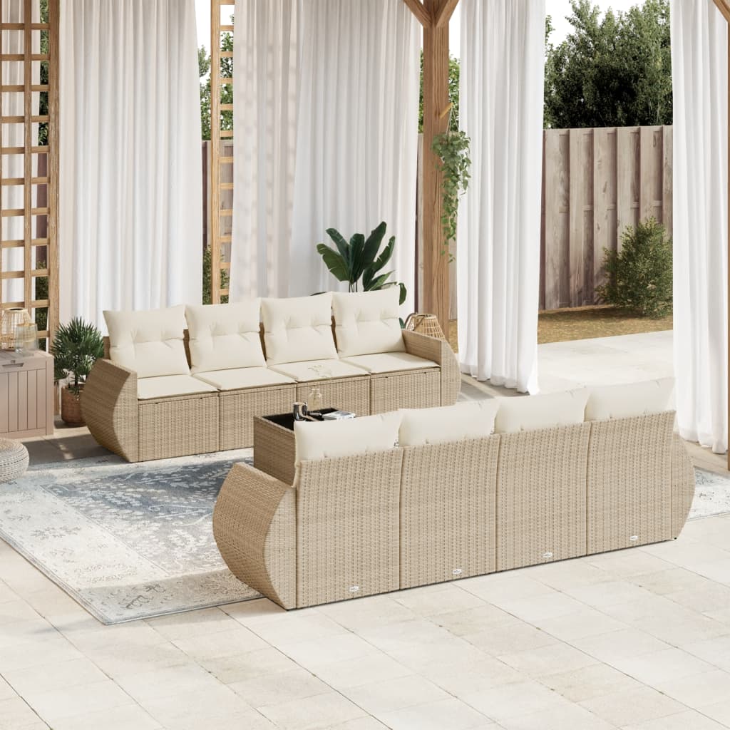Set Mobilier De Grădină Cu Perne, 9 Piese, , Poliratan