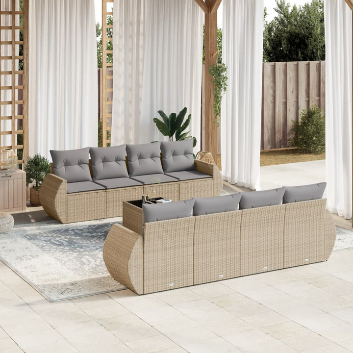 Set Mobilier De Grădină Cu Perne, 9 Piese, , Poliratan