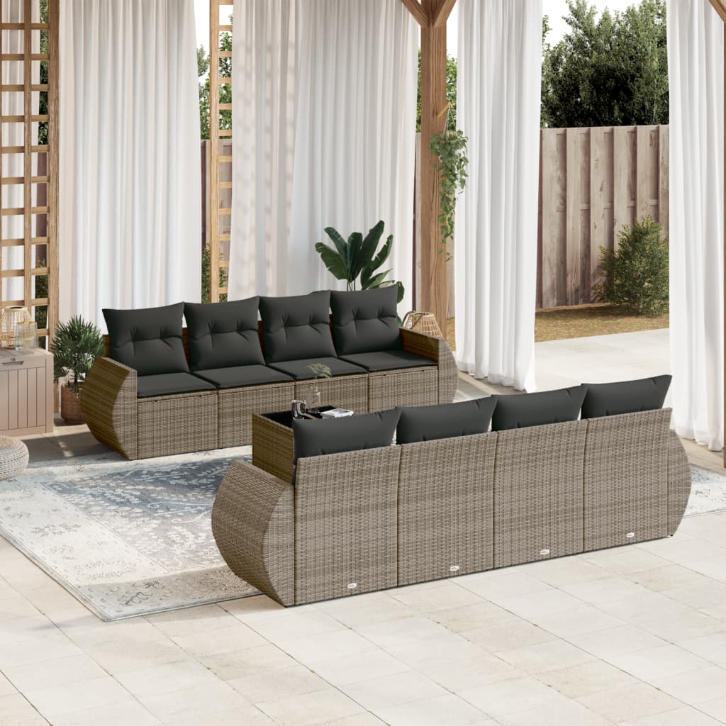 Set Mobilier De Grădină Cu Perne, 9 Piese, , Poliratan