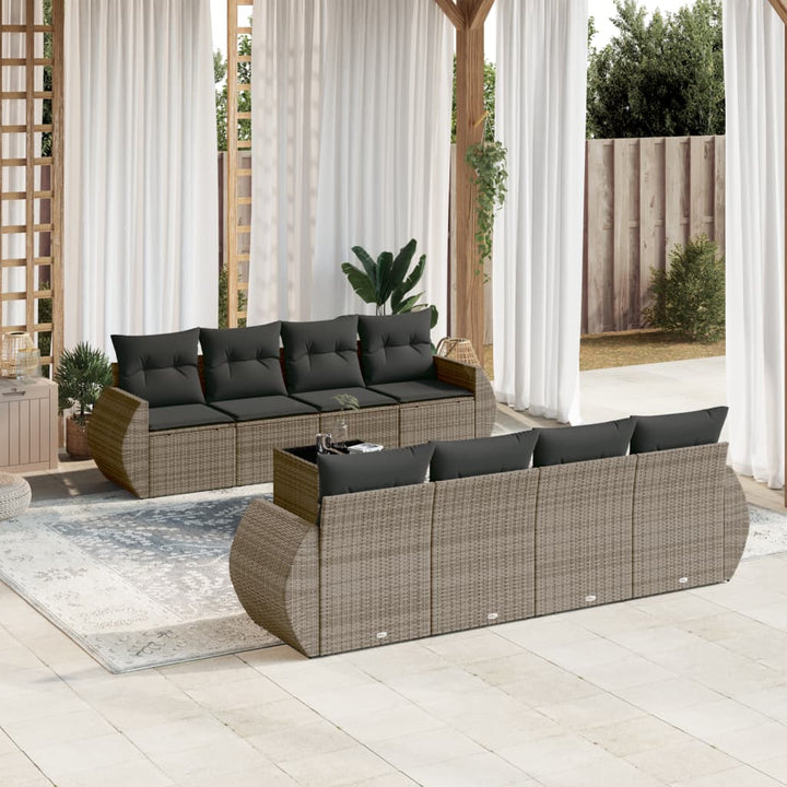 Set Mobilier De Grădină Cu Perne, 9 Piese, , Poliratan