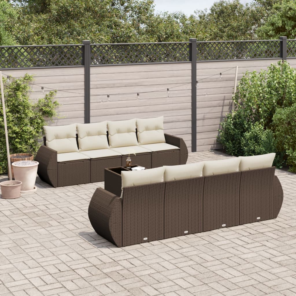 Set Mobilier De Grădină Cu Perne, 9 Piese, , Poliratan