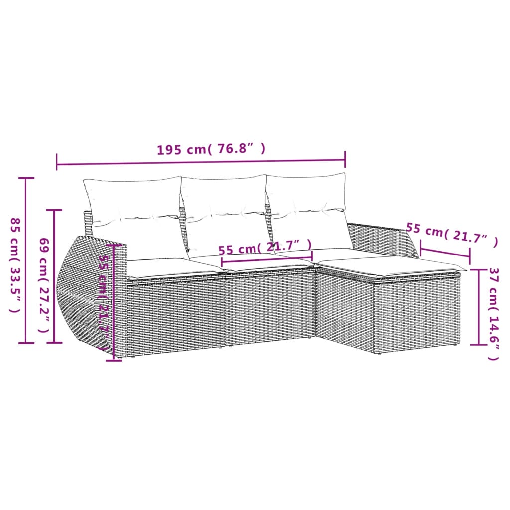 Set Mobilier De Grădină Cu Perne, 4 Piese, , Poliratan