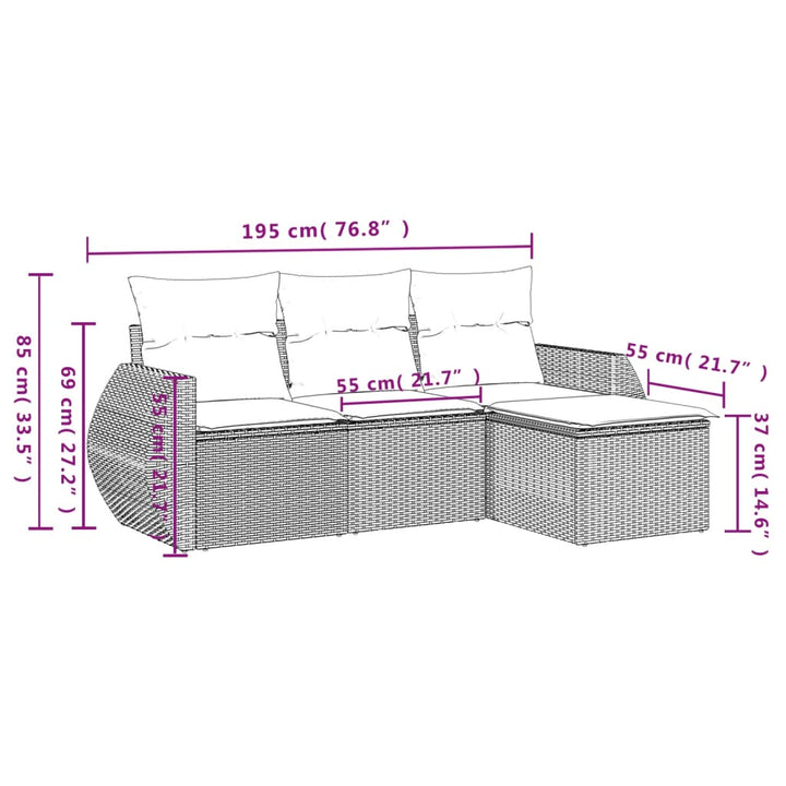 Set Mobilier De Grădină Cu Perne, 4 Piese, , Poliratan