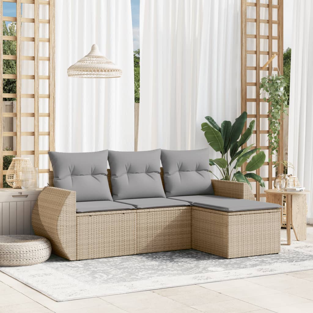 Set Mobilier De Grădină Cu Perne, 4 Piese, , Poliratan