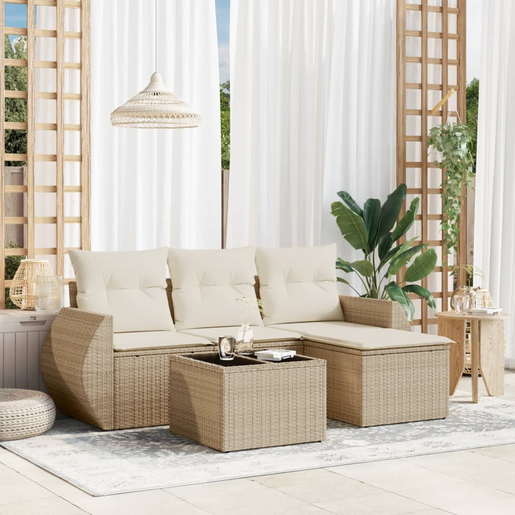 Set Mobilier De Grădină Cu Perne, 4 Piese, , Poliratan