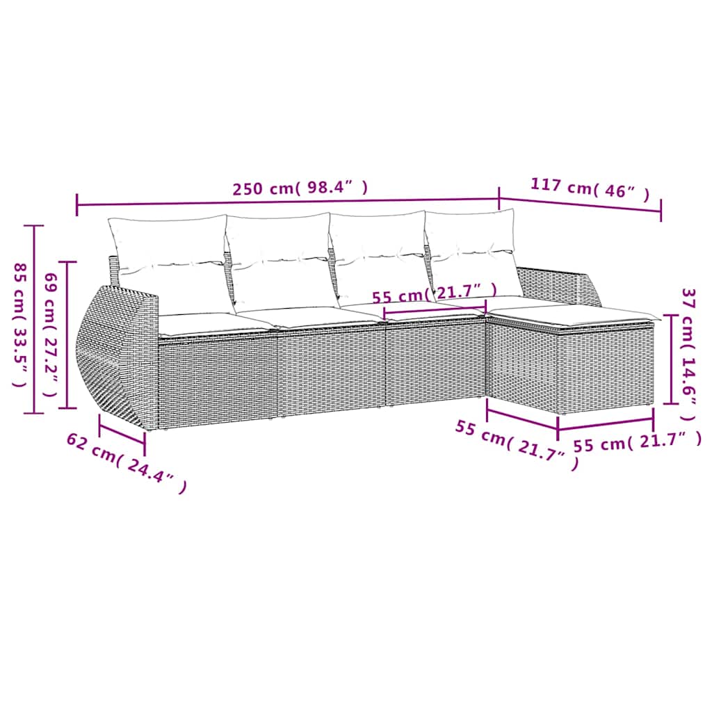 Set Mobilier De Grădină Cu Perne, 5 Piese, , Poliratan