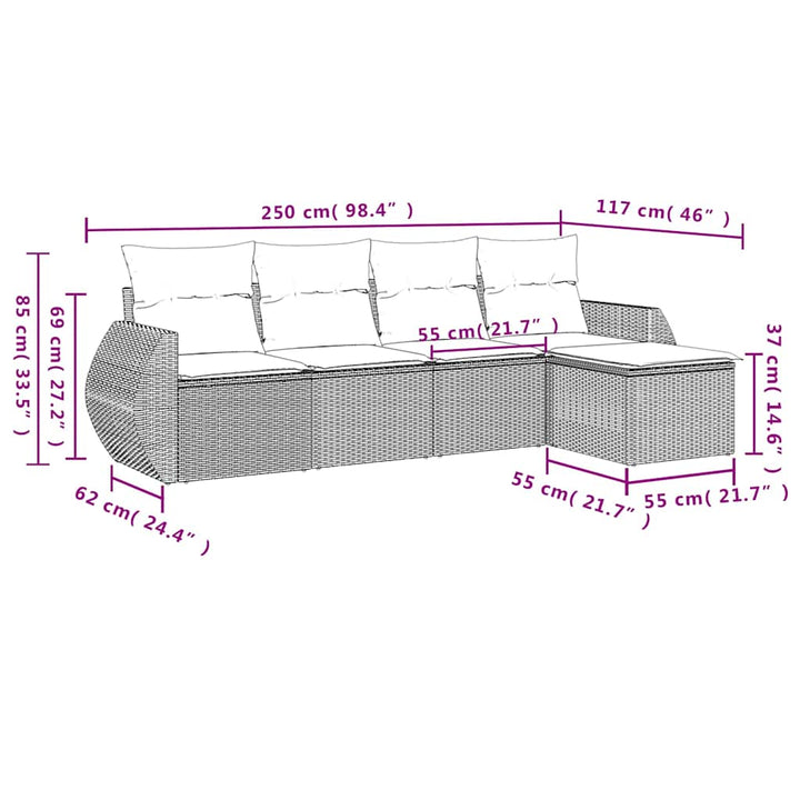 Set Mobilier De Grădină Cu Perne, 5 Piese, , Poliratan