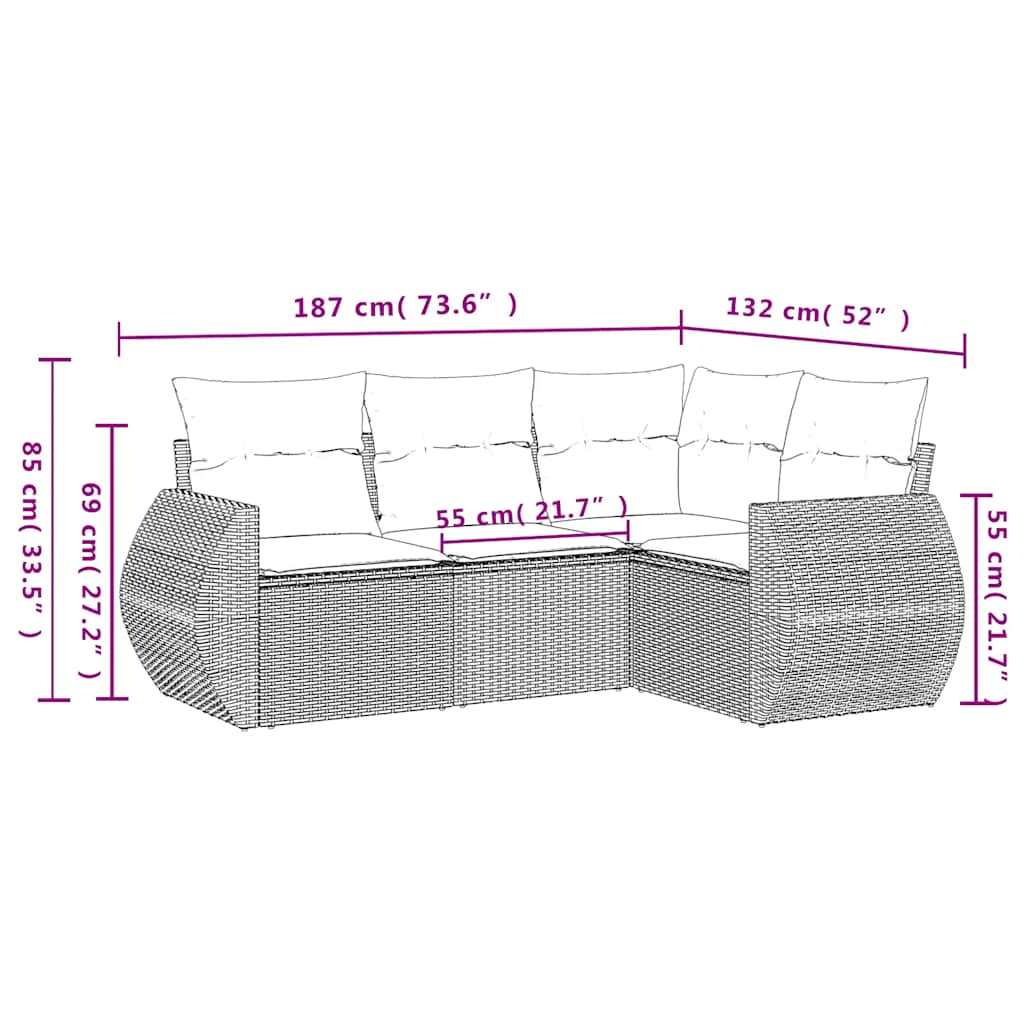 Set Mobilier De Grădină Cu Perne, 4 Piese, , Poliratan