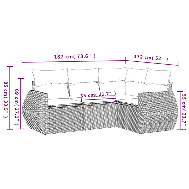 Set Mobilier De Grădină Cu Perne, 4 Piese, , Poliratan