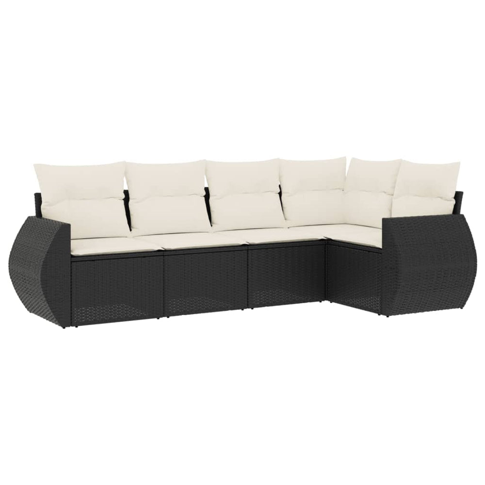 Set Mobilier De Grădină Cu Perne, 5 Piese, Negru, Poliratan