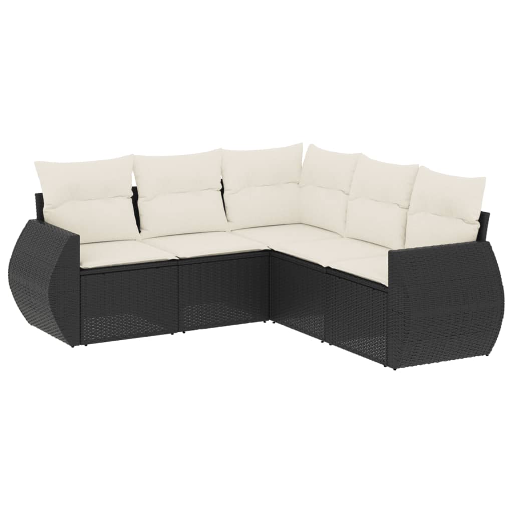 Set Mobilier De Grădină Cu Perne, 5 Piese, Negru, Poliratan