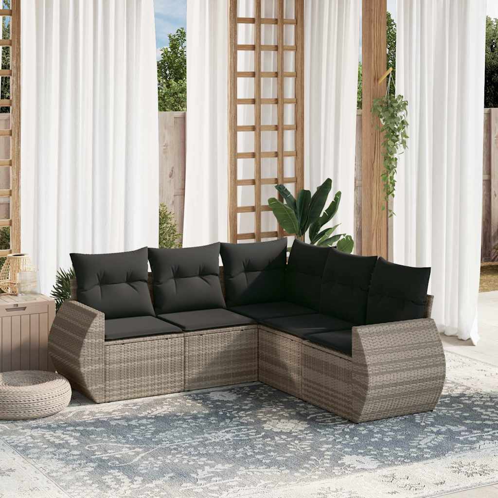 Set Mobilier De Grădină Cu Perne, 5 Piese, Negru, Poliratan