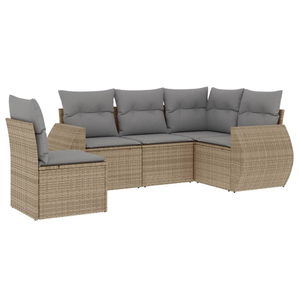 Set Canapele De Grădină Cu Perne, 5 Piese, Bej, Poliratan