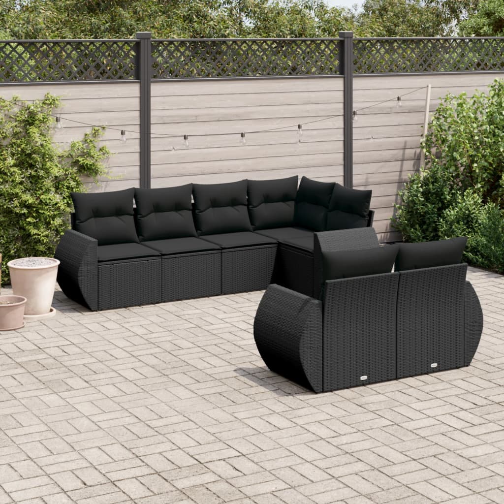 Set Canapele De Grădină, 7 Piese, Cu Perne, Bej, Poliratan