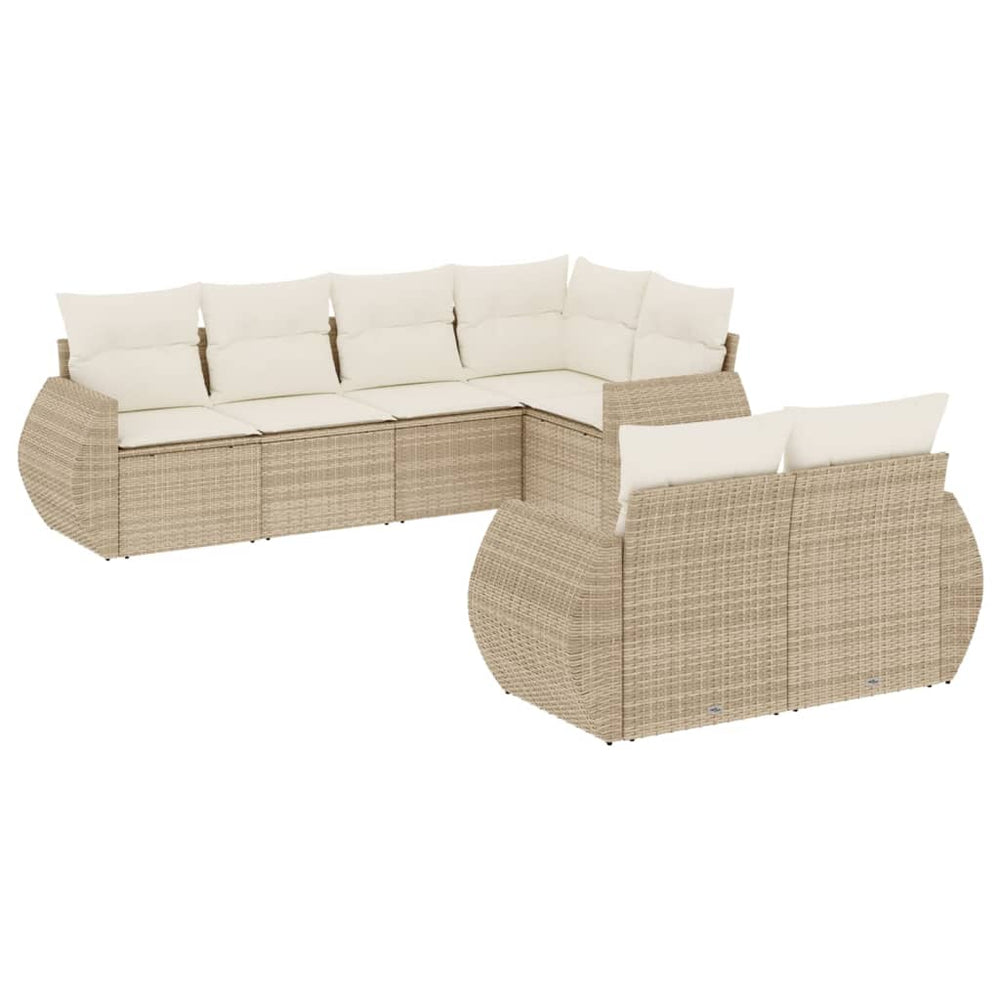 Set Canapele De Grădină, 7 Piese, Cu Perne, Bej, Poliratan